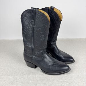 Nocona Boots Men's 8.5 D Black Leather Cowboy Western Exotic Stitching USA Made